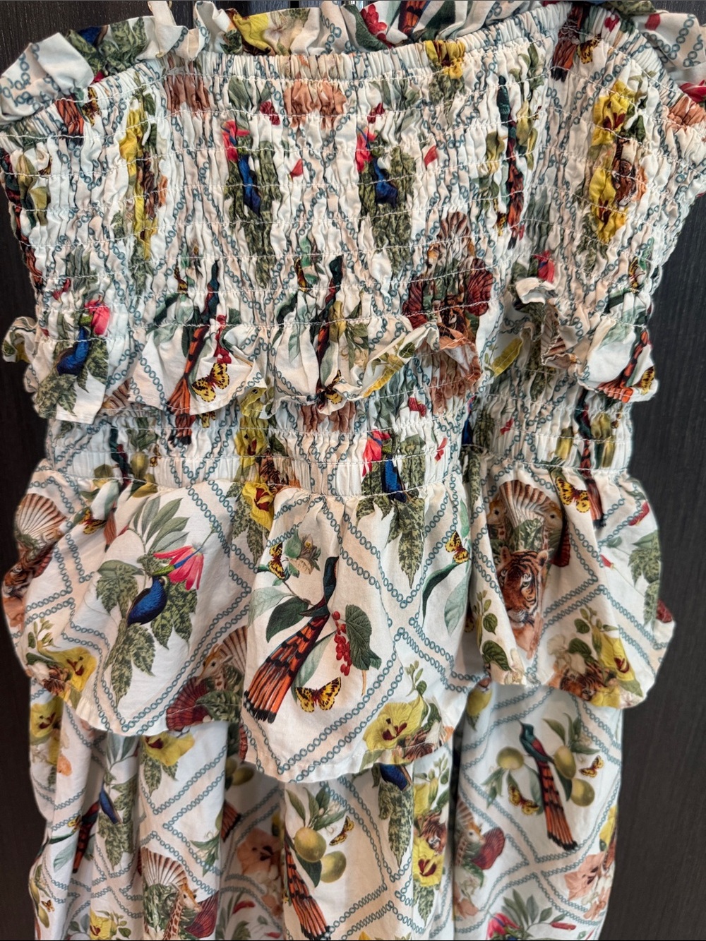 Anthropologie White Smocked Sundress with Yellow and Green Floral Print - Picture 2 of 3